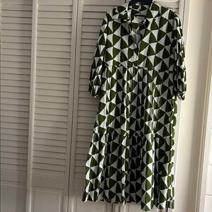 Maeve Green and White Geometric Midi Dress